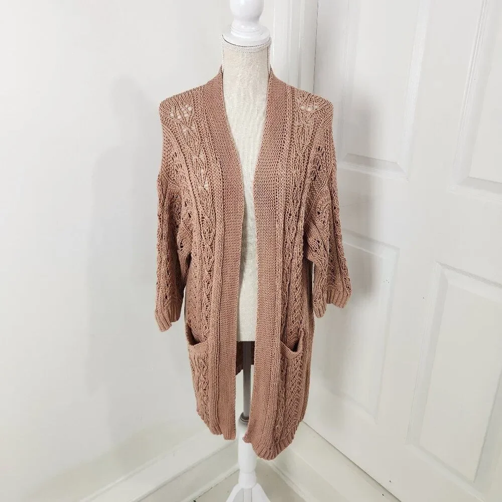 Johnny Was Sweater Womens M Neutral Beige Calme Cardigan Tunic Boho Western - Picture 1 of 13